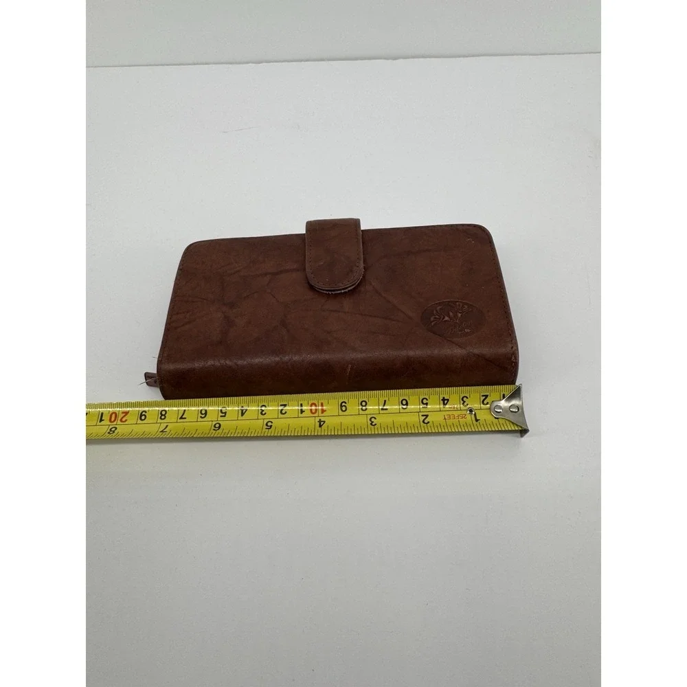 Buxton Heiress Checkbook Wallet Crunch Leather Zip Around Brown ID Window